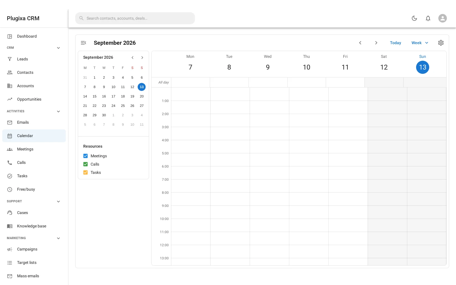 Calendar showing tasks, calls and meetings together