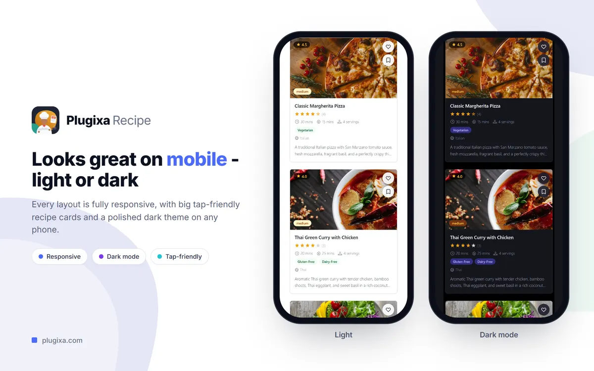 Recipe listing in the grid layout