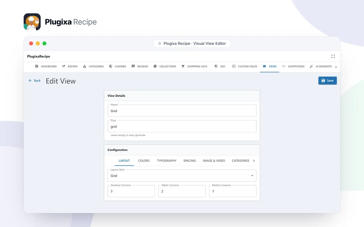 Visual editor for a listing design
